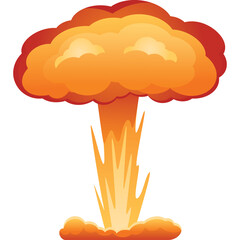 Stylized Mushroom Cloud Explosion with Bright Orange and Red Hues Against a Transparent Background