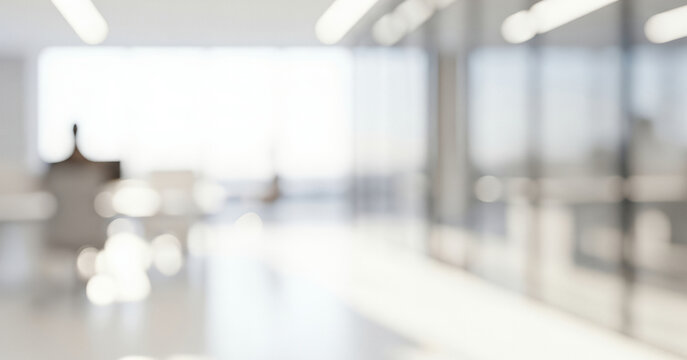 Bright abstract background of a modern office interior with strong light, creating a vibrant professional ambience with soft glowing highlights and smooth visual depth throughout the space.