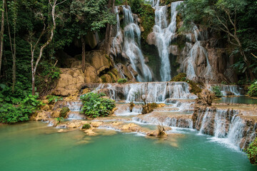Kuang Si Waterfalls clear waters in area Luang prabang, Laos