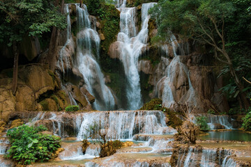 Kuang Si Waterfalls clear waters in area Luang prabang, Laos