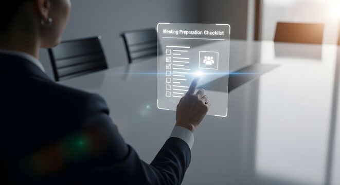 Executive Checking Meeting Preparation on Holographic Checklist