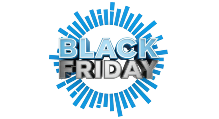 Black friday sale explosion design with blue rays isolated on transparent background