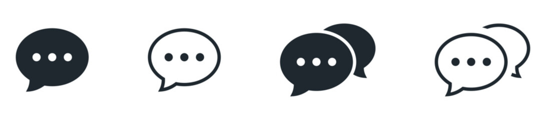 Chat bubble icon set with simple dots inside, showing single and double message symbols for conversations, comments, texting, communication, and social chat apps.