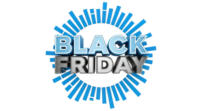 Black friday sale explosion design with blue rays isolated on transparent background