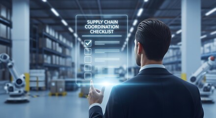Manager Checking Supply Chain Coordination on Holographic Checklist
