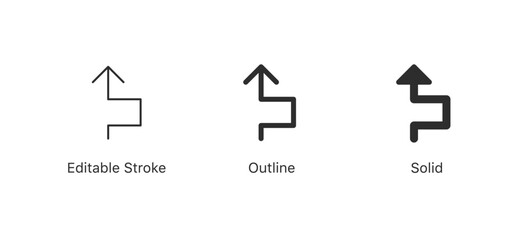 Upward direction arrow with a zigzag path, representing route change, navigation steps, progress movement, path correction, and guided upward transitions in UI design.