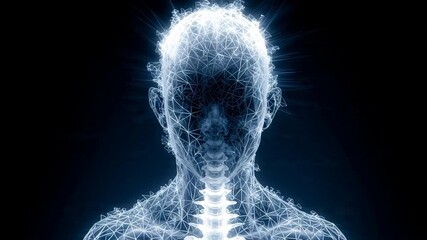 Futuristic Wireframe Human Anatomy Head and Spine Digital Technology Scan - Powered by Adobe