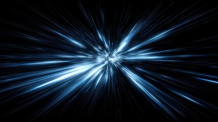 Abstract blue light streaks moving rapidly through dark space