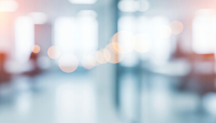 Bright abstract office interior background with soft light bokeh effects, creating a polished glowing ambience that feels professional and welcoming with smooth luminous highlights.
