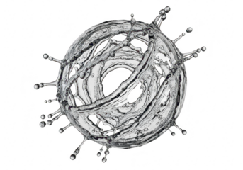 Water splash in the form of a sphere isolated on transparent background, creating a captivating and dynamic visual effect with its intricate patterns