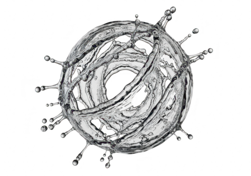 Water splash in the form of a sphere isolated on transparent background, creating a captivating and dynamic visual effect with its intricate patterns