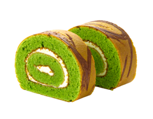 Pandan roll cake slices isolated on transparent png