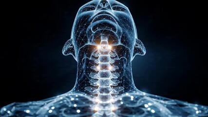 Wireframe Human Body Spine Highlighted Digital Network Plexus - Powered by Adobe