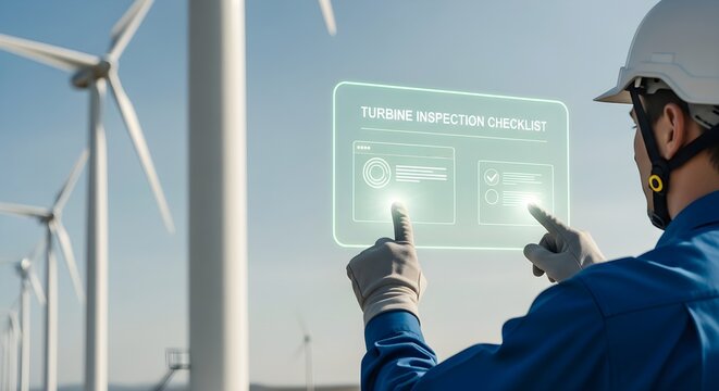 Wind Turbine Technician Using Holographic Inspection Checklist