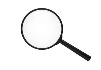 A classic black handled magnifying glass isolated on transparent background