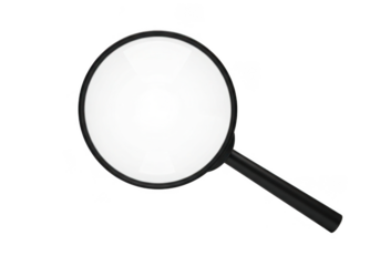 A classic black handled magnifying glass isolated on transparent background