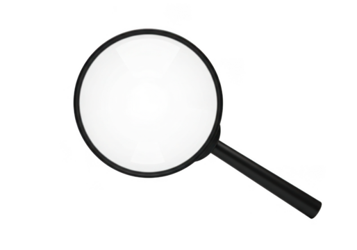 A classic black handled magnifying glass isolated on transparent background