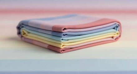 Stacked textile layers display soft pastel gradient colors in a close up view