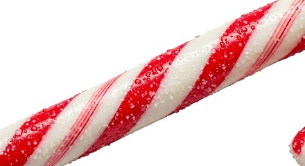 This vibrant red and white striped candy cane, glistening with sugar crystals, perfectly captures the sweet essence of holiday traditions and festive celebrations.