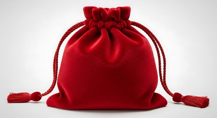 This luxurious red velvet drawstring pouch, perfect for holding precious gifts or festive treats, evokes a sense of holiday magic and elegant presentation.