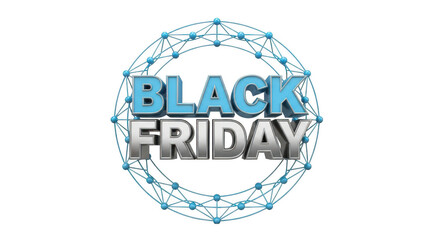Black friday sale banner with geometric network design isolated on transparent background