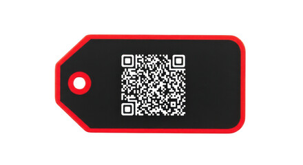 Black and red qr code tag isolated on transparent background