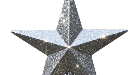 A shimmering silver glitter star, perfect as a festive Christmas tree topper, radiates holiday cheer against a clean white background.