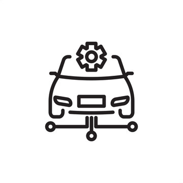 Vehicle software integration icon linking a car and cloud network. Represents connected vehicle systems, OTA updates, telematics, and digital mobility solutions. Vector for IoT and automotive tech.