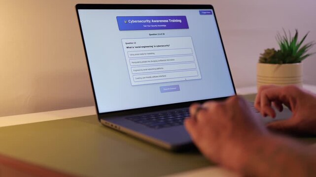 Middle Aged Man Taking Corporate Employee Information Security Awareness Training - Cybersecurity User Education Concept