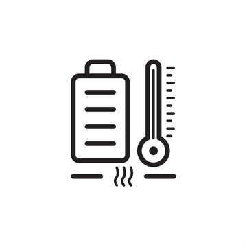 Battery Thermal Management System (BTMS) icon showing a pack and thermometer. Represents temperature control, cooling, heating, and optimization for EV battery performance, safety, and longevity.