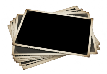 Stack of old vintage blank picture frame isolated on transparent background, retro style, memory concept, empty space for image