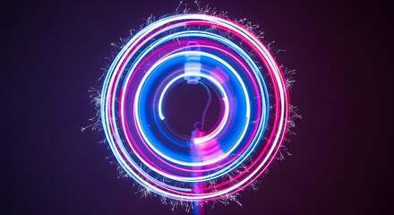 Dynamic neon circular light trails with vibrant pink and blue