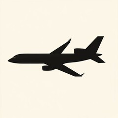 black airplane silhouette soaring across a pale beige background, minimalist scene evoking calm and solitude