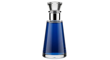 Fototapeta premium Elegant Blue Perfume Bottle with Crystal Stopper on White.
