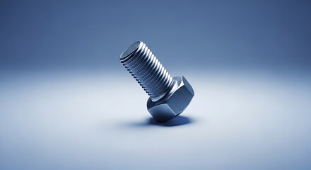 A single metal bolt with visible threads and a hexagonal head against a gradient blue background