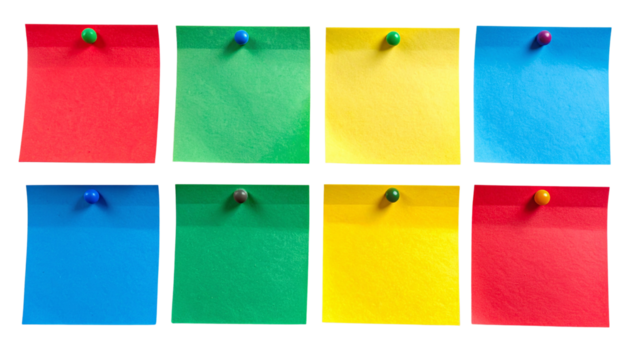  Assorted Color Post-It Notes Collection with Realistic Shadows PNG - Powered by Adobe
