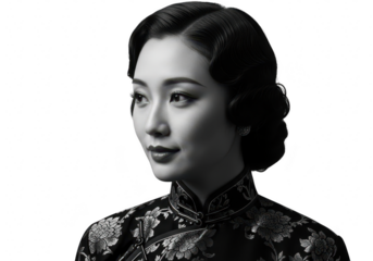 Elegant asian woman in traditional chinese dress isolated on transparent background, showcasing timeless beauty and cultural heritage