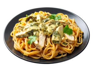 Pasta with Chicken in Creamy Poblano Sauce isolated on transparent png