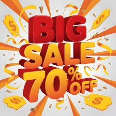 Fototapeta premium Massive 70 percent off big sale event with confetti and bursting rays for retail promotions