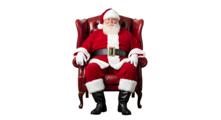 Santa claus sitting comfortably in a red leather armchair