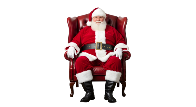 Santa claus sitting comfortably in a red leather armchair