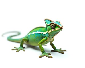 Obraz premium Green chameleon lizard isolated on white