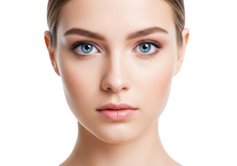 Obraz premium Closeup portrait of a beautiful young woman with blue eyes and perfect skin isolated on transparent background beauty and skincare concept