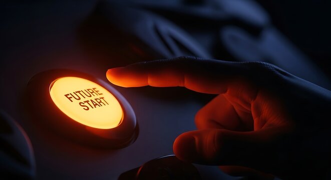 Starting a new journey, business, or project with a futuristic button. - Powered by Adobe