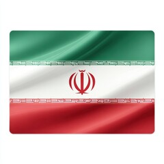 The national flag of Iran with its characteristic emblem and calligraphy on horizontal stripes