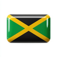 3D rendering of the Jamaican flag as a glossy rounded rectangle on a white background