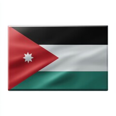 Waving Jordanian flag with black white and green horizontal bands and a red triangle with a white star