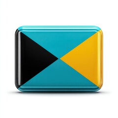 Glossy rectangular emblem with the flag of The Bahamas featuring aqua blue black and gold geometric shapes