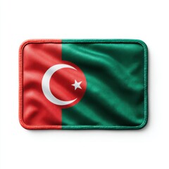 Realistic flag patch with crescent moon and star symbol on red and green fabric