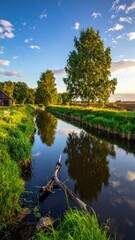 Reflections on the Canal - A Serene Landscape in the Countryside.